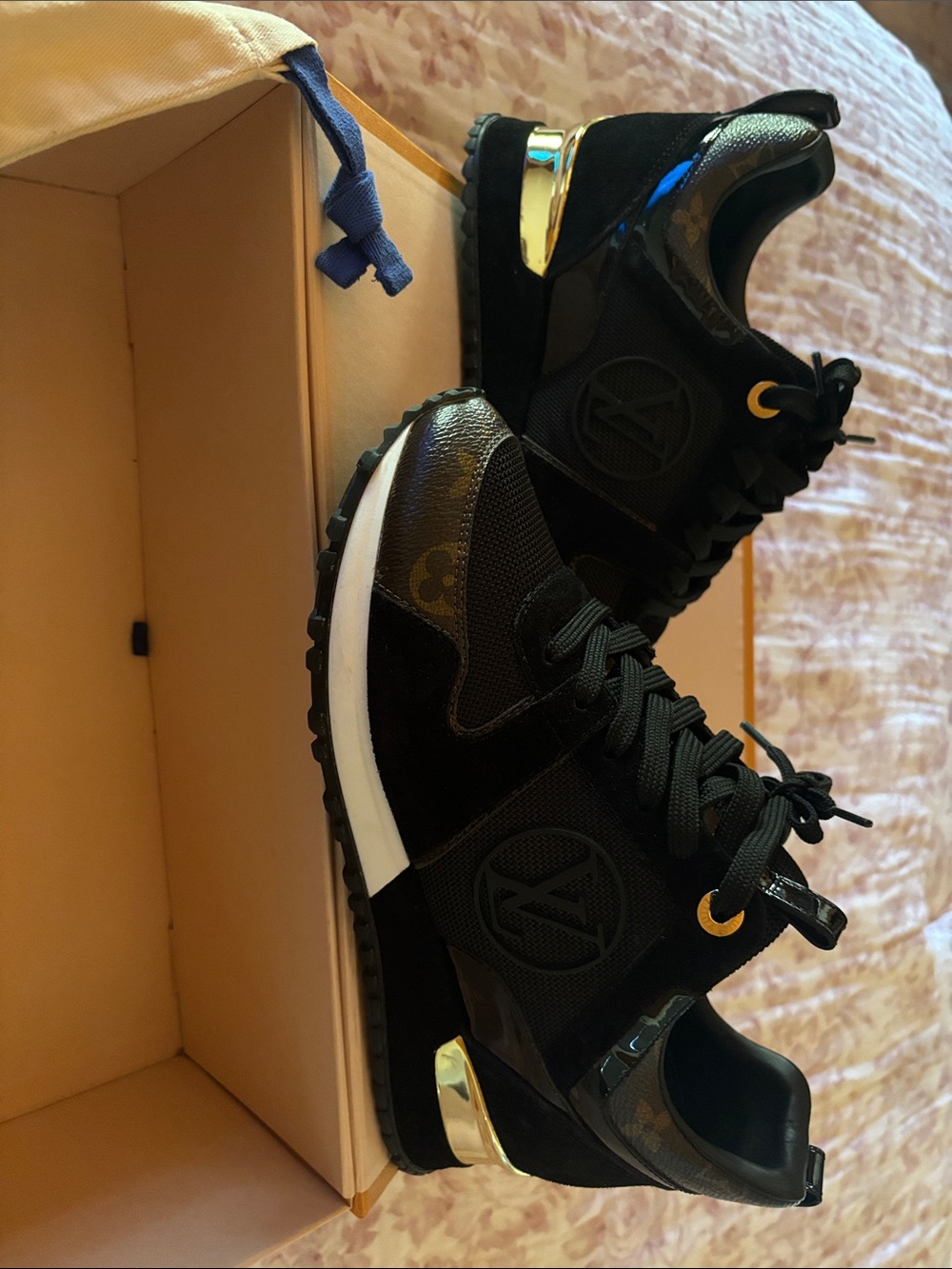 Louis Vuitton Black Sneakers with Gold Accents